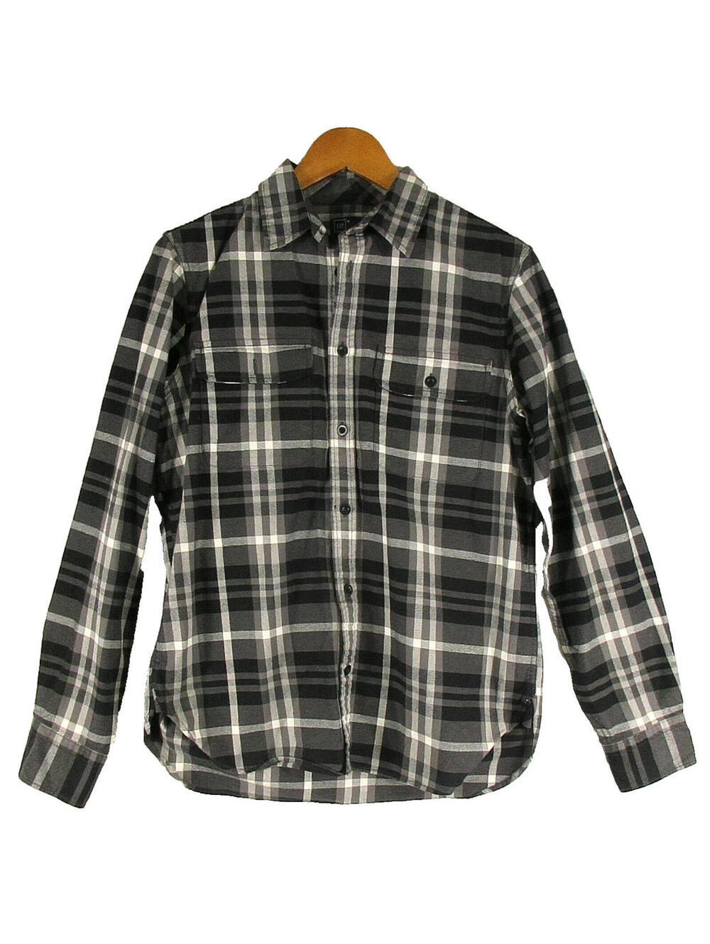 Gap Mens Button-Up Flannel Shirt Long Sleeve Collared Size M Black/White